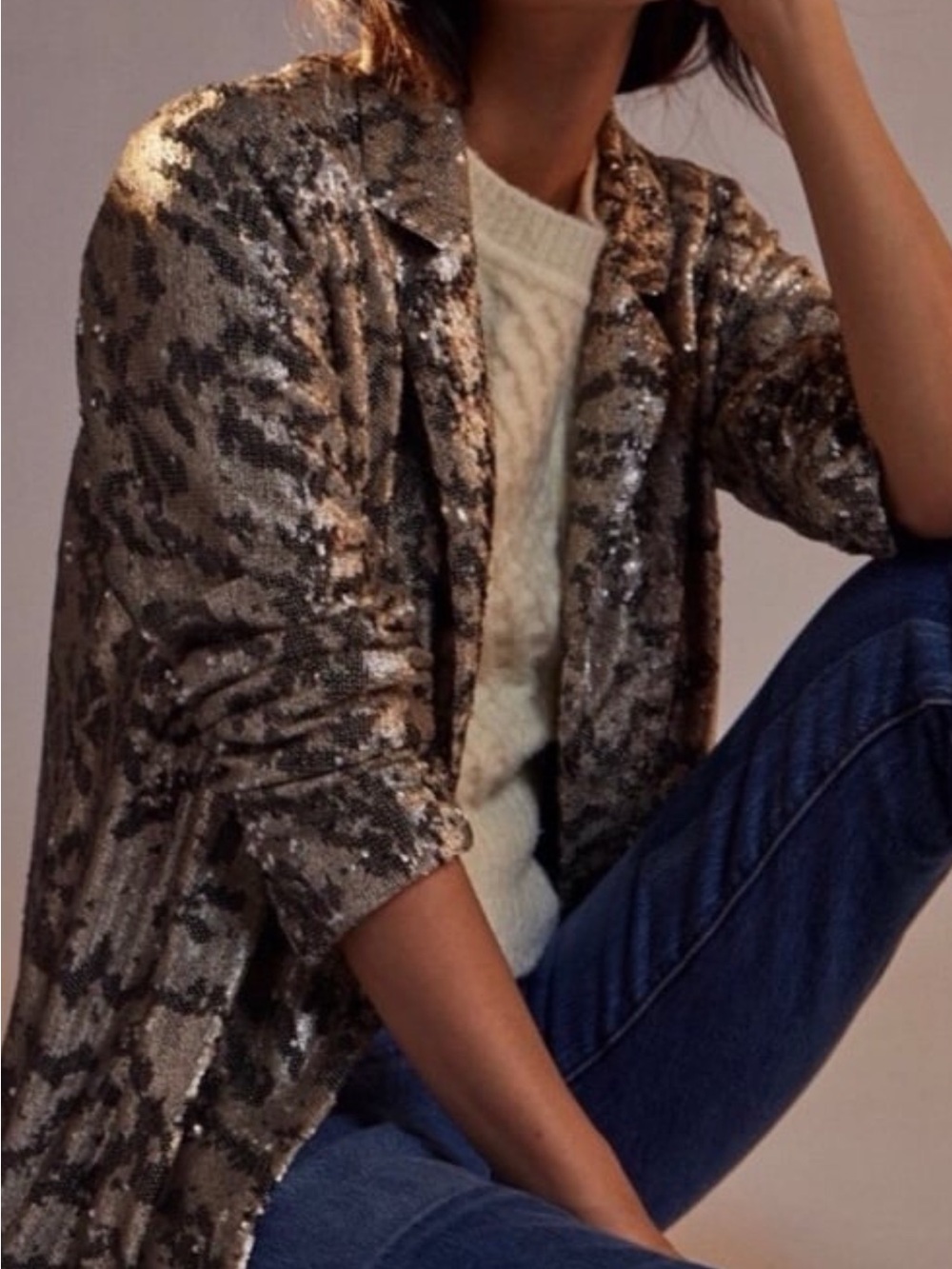 Anthropologie Maeve Gold and Black Sequin Blazer